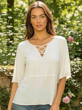 Josselyn Lace Up Ivory Blouse NWT